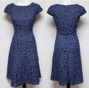 ANNE Klein Blue Floral Textured Cap Sleeve Midi Length Back-Zip Sheath Dress 8